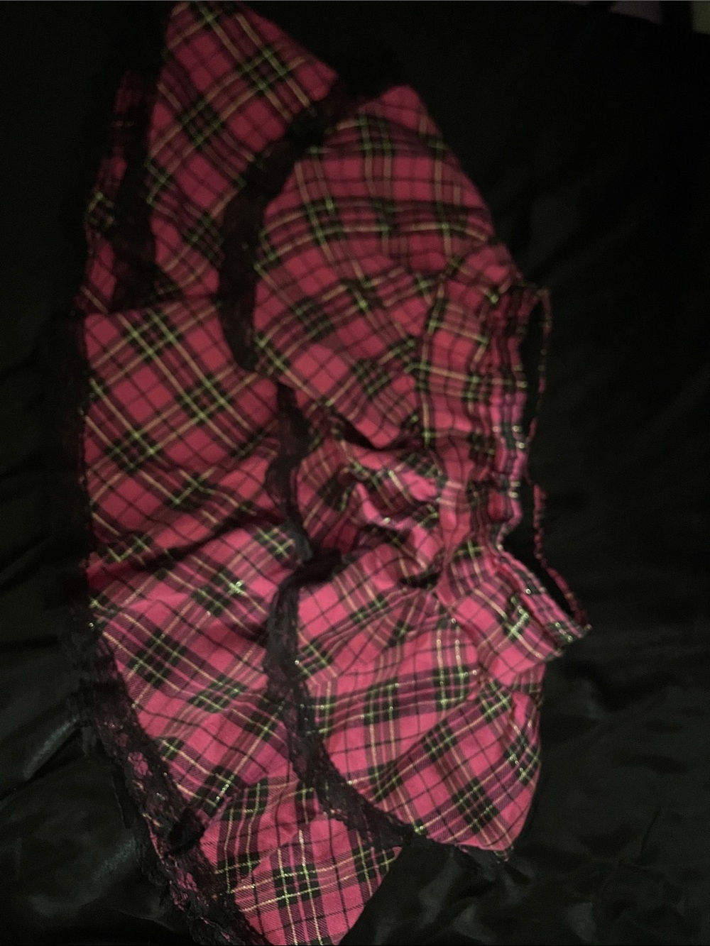 Pink Plaid Lace-Trim Tiered Sleep Skirt